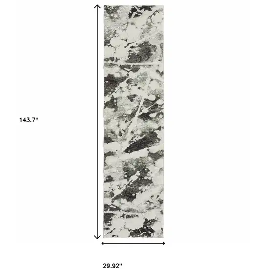 Charcoal And White Abstract Power Loom Stain Resistant Runner Rug Photo 8
