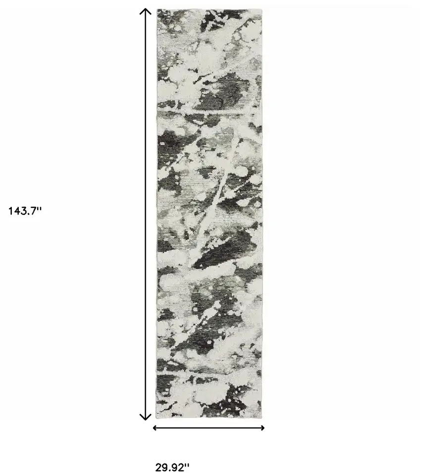 Charcoal And White Abstract Power Loom Stain Resistant Runner Rug Photo 8