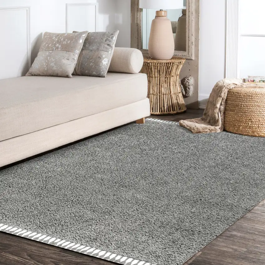 Charcoal Area Rug With Fringe Photo 6