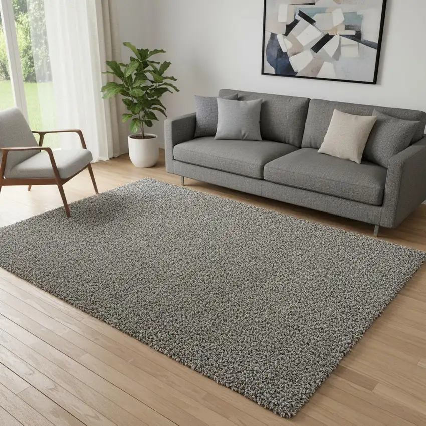 Charcoal Area Rug With Fringe Photo 2