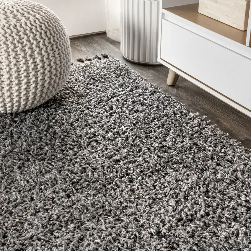 Charcoal Area Rug With Fringe Photo 6