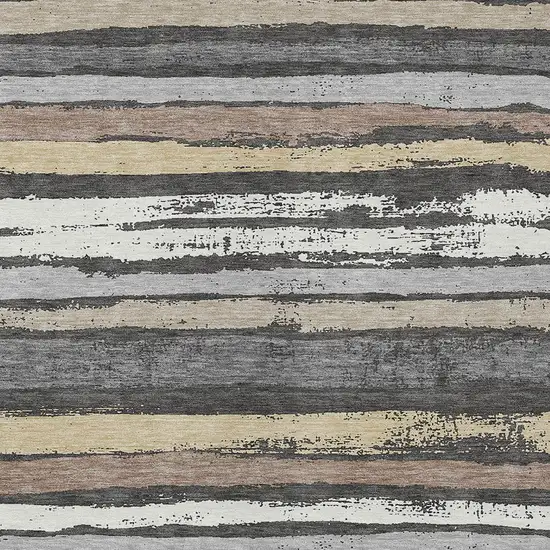 Charcoal Beige And Brown Striped Washable Indoor Outdoor Area Rug Photo 5