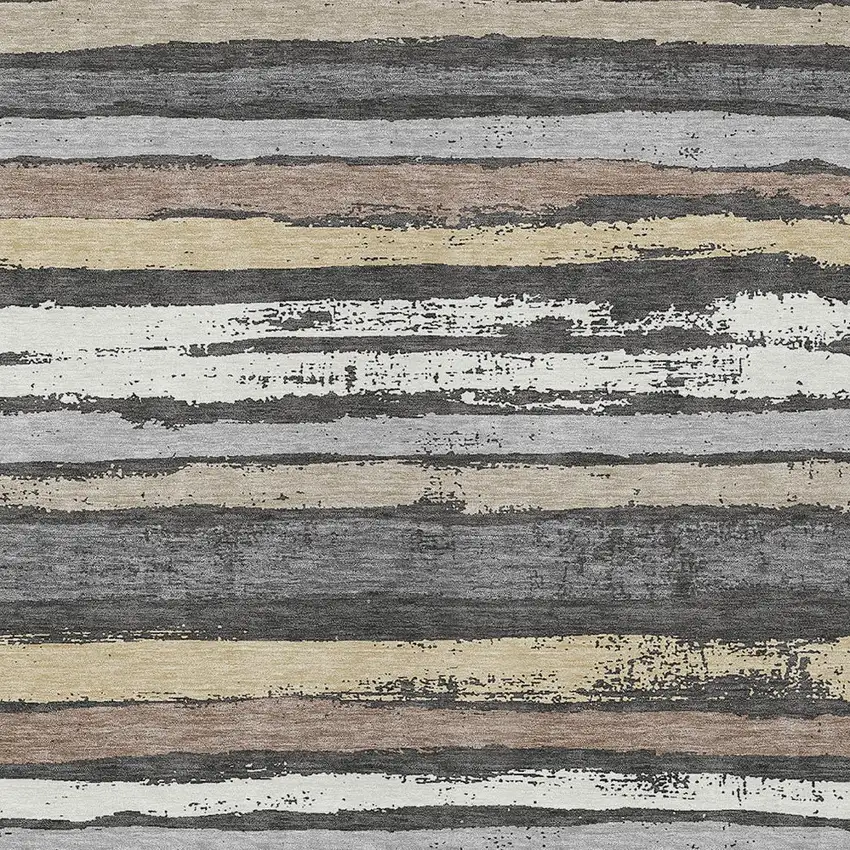Charcoal Beige And Brown Striped Washable Indoor Outdoor Area Rug Photo 5