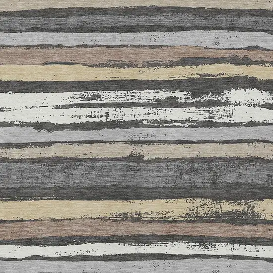 Charcoal Beige And Brown Striped Washable Indoor Outdoor Area Rug Photo 5
