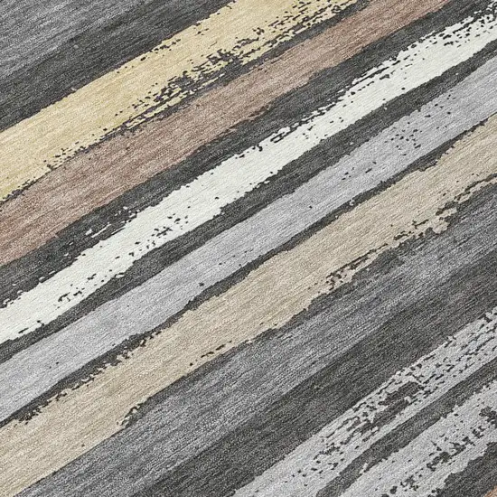 Charcoal Beige And Brown Striped Washable Indoor Outdoor Area Rug Photo 7