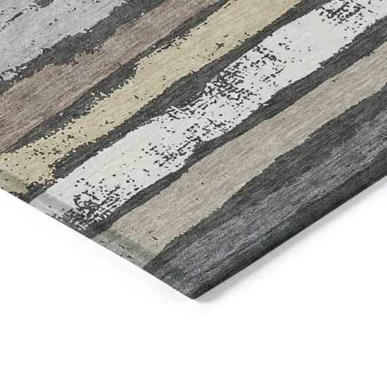 Charcoal Beige And Brown Striped Washable Indoor Outdoor Area Rug Photo 4