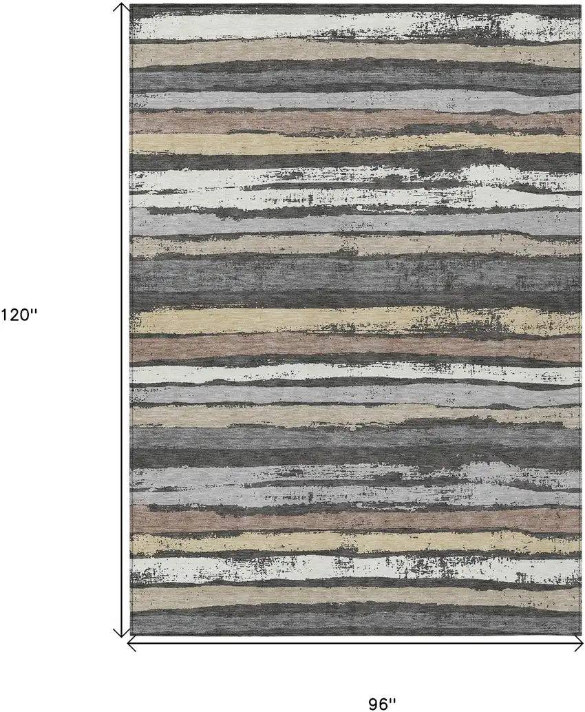 Charcoal Beige And Brown Striped Washable Indoor Outdoor Area Rug Photo 3