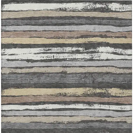 Charcoal Beige And Brown Striped Washable Indoor Outdoor Area Rug Photo 6