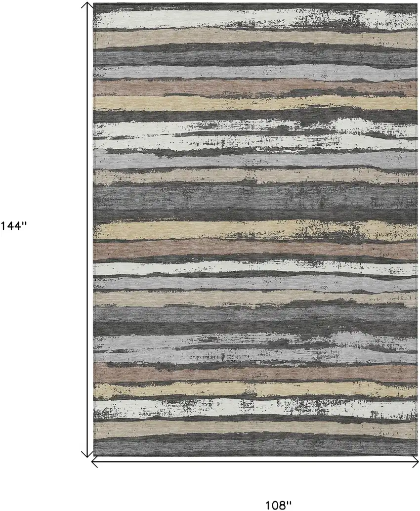 Charcoal Beige And Brown Striped Washable Indoor Outdoor Area Rug Photo 3