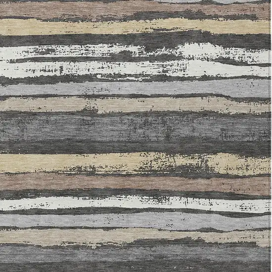 Charcoal Beige And Brown Striped Washable Indoor Outdoor Area Rug Photo 5