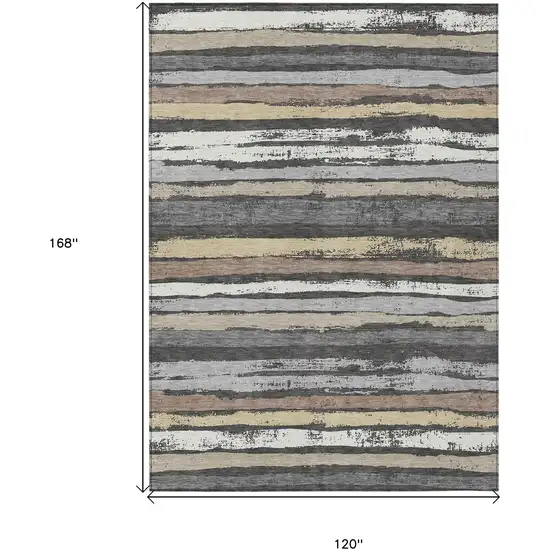 Charcoal Beige And Brown Striped Washable Indoor Outdoor Area Rug Photo 3