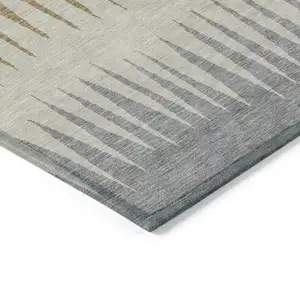 Photo of Charcoal Beige And Brown Striped Washable Indoor Outdoor Area Rug