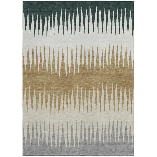 Charcoal Beige And Brown Striped Washable Indoor Outdoor Area Rug Photo 7
