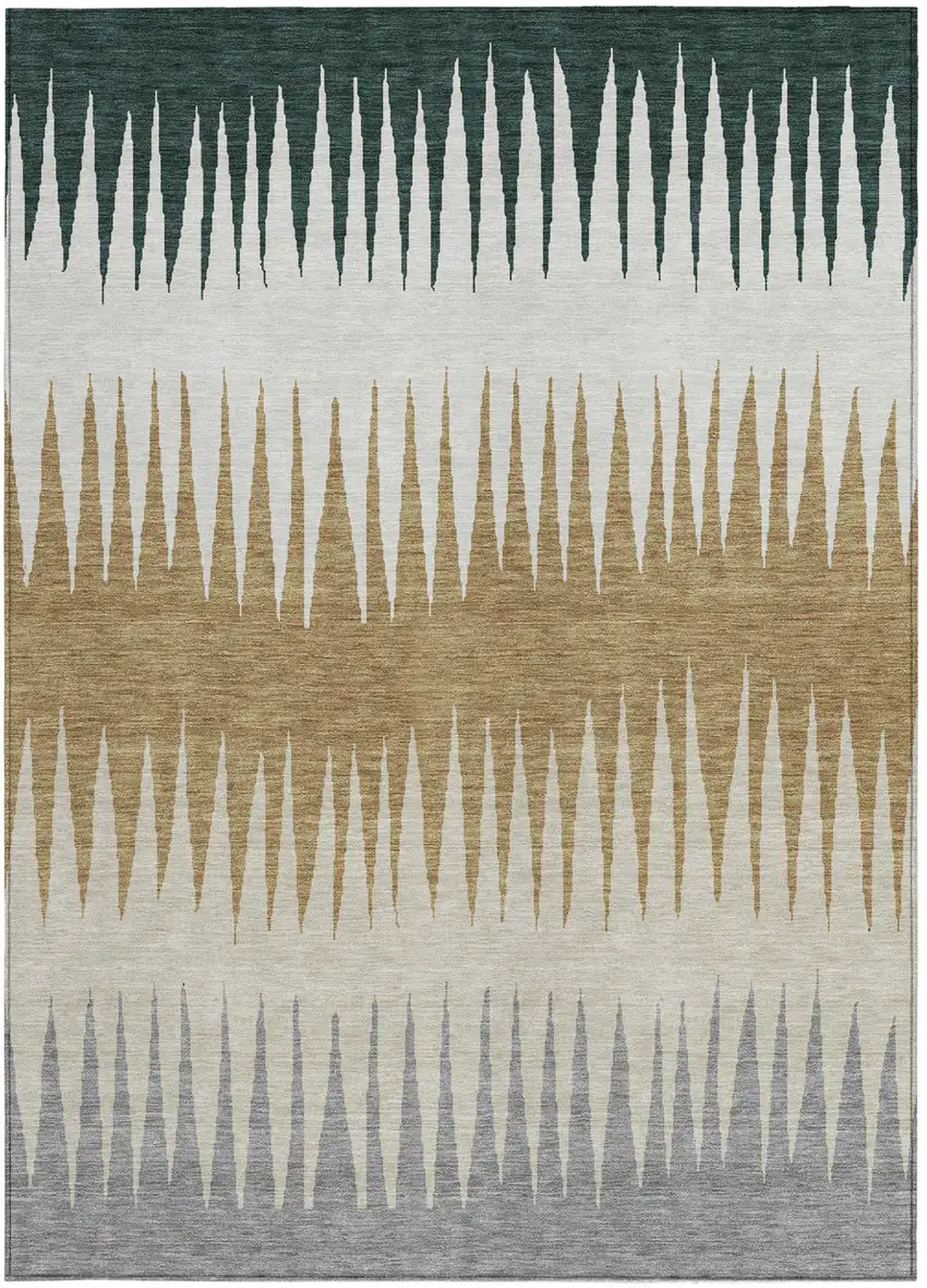 Charcoal Beige And Brown Striped Washable Indoor Outdoor Area Rug Photo 7