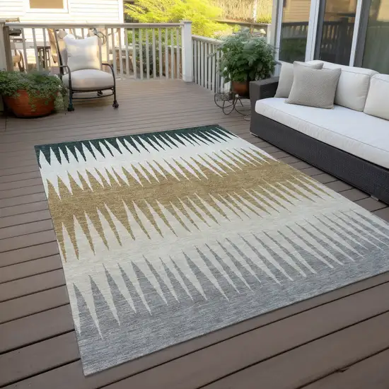 Charcoal Beige And Brown Striped Washable Indoor Outdoor Area Rug Photo 8