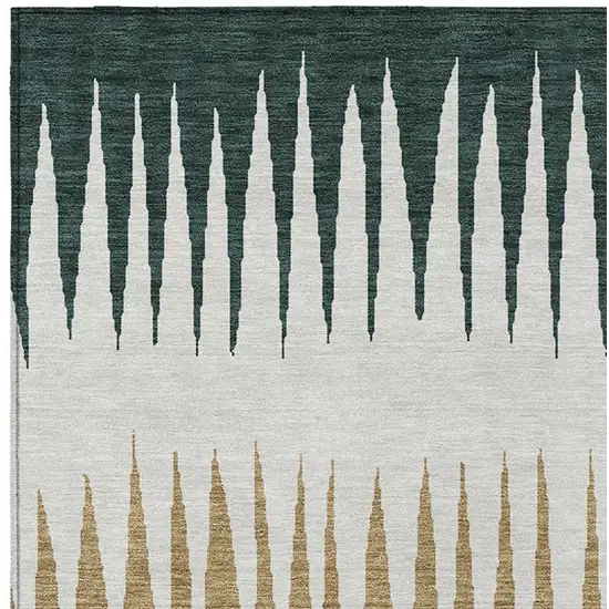 Charcoal Beige And Brown Striped Washable Indoor Outdoor Area Rug Photo 7