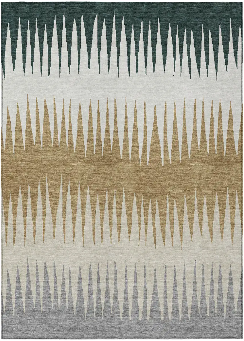 Charcoal Beige And Brown Striped Washable Indoor Outdoor Area Rug Photo 2