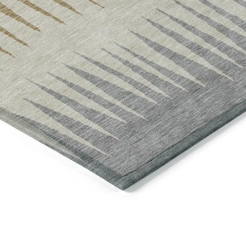 Charcoal Beige And Brown Striped Washable Indoor Outdoor Area Rug Photo 5