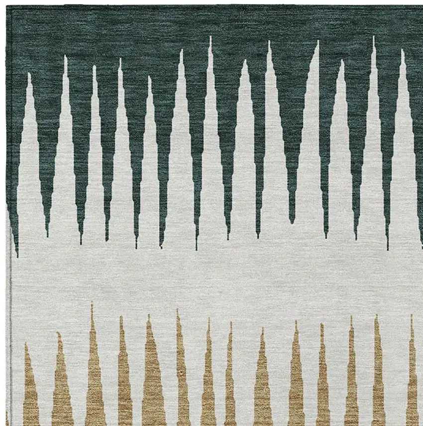 Charcoal Beige And Brown Striped Washable Indoor Outdoor Area Rug Photo 8