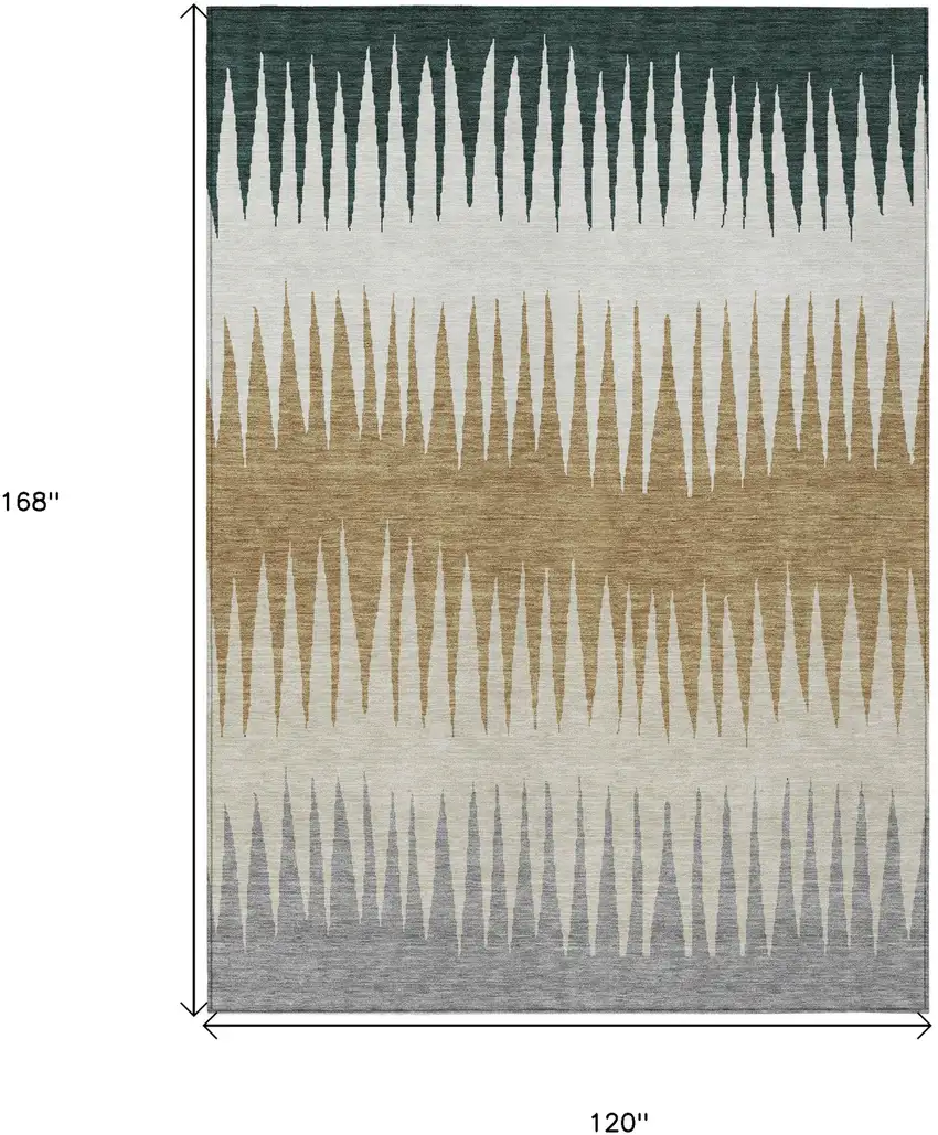 Charcoal Beige And Brown Striped Washable Indoor Outdoor Area Rug Photo 3