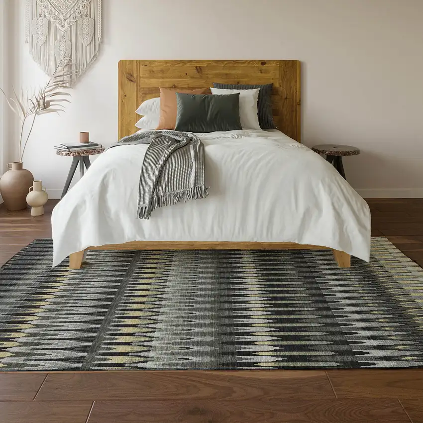 Charcoal Beige And Gray Southwestern Washable Area Rug With UV Protection Photo 6