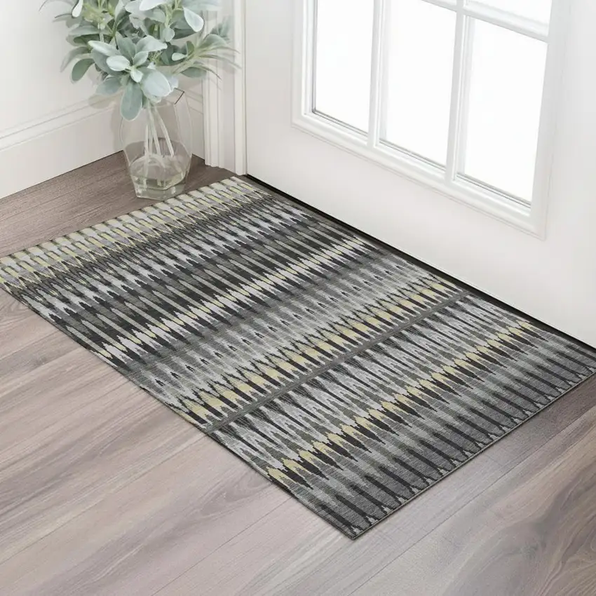 Charcoal Beige And Gray Southwestern Washable Area Rug With UV Protection Photo 1