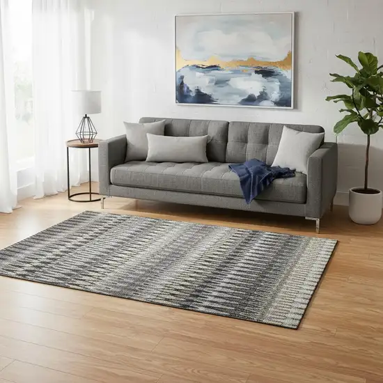 Charcoal Beige And Gray Southwestern Washable Area Rug With UV Protection Photo 2