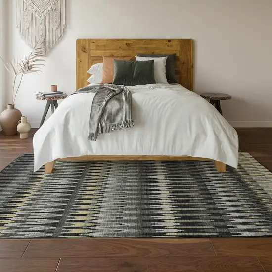 Charcoal Beige And Gray Southwestern Washable Area Rug With UV Protection Photo 6