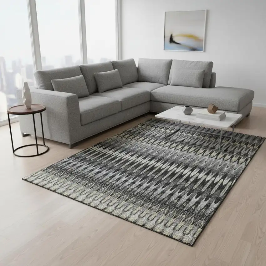 Charcoal Beige And Gray Southwestern Washable Area Rug With UV Protection Photo 2