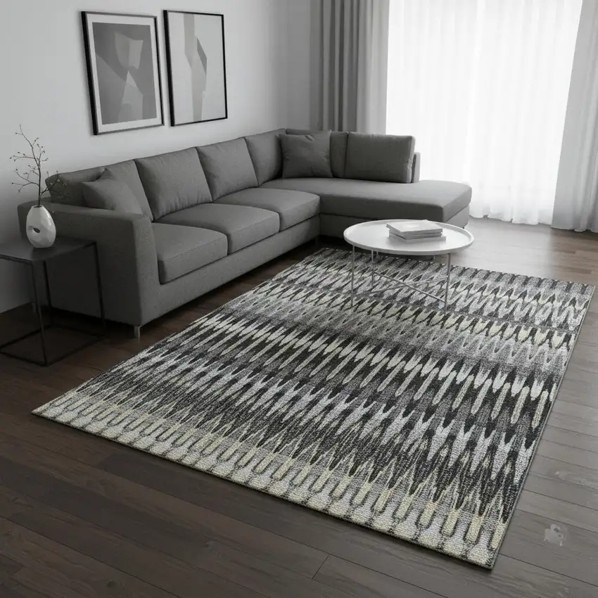 Charcoal Beige And Gray Southwestern Washable Area Rug With UV Protection Photo 2