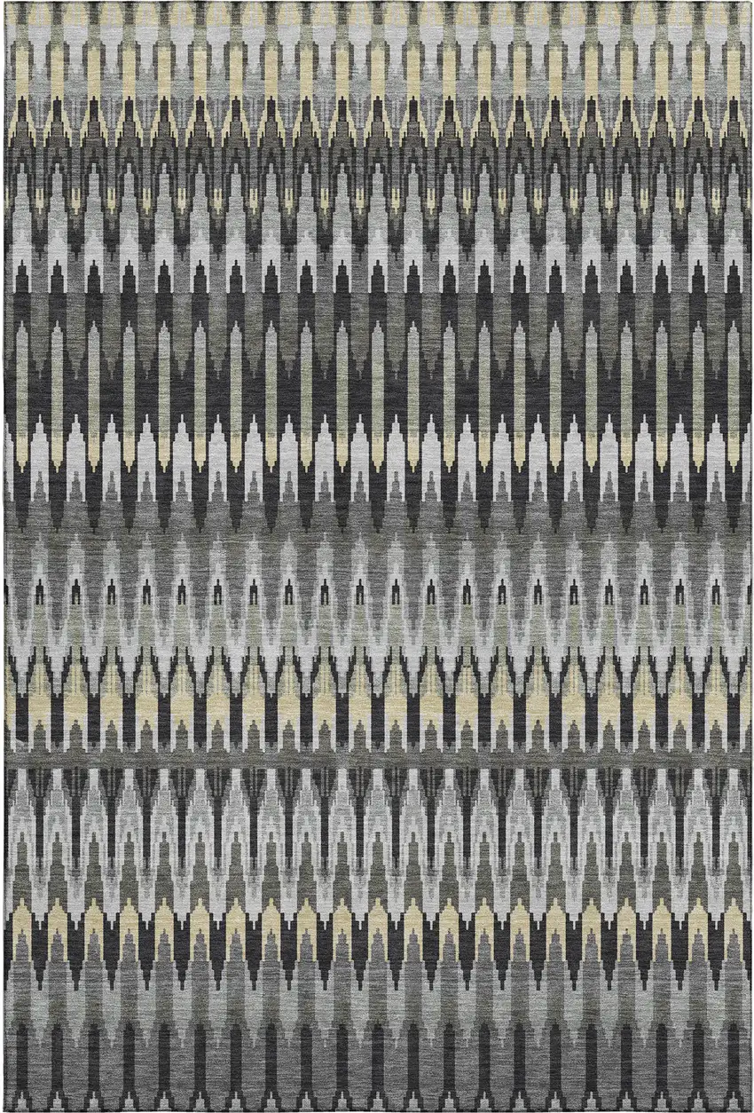 Charcoal Beige And Gray Southwestern Washable Area Rug With UV Protection Photo 1