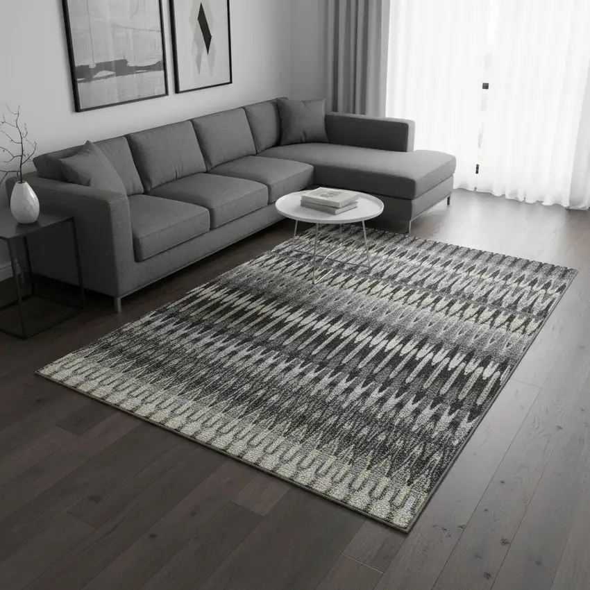 Charcoal Beige And Gray Southwestern Washable Area Rug With UV Protection Photo 2