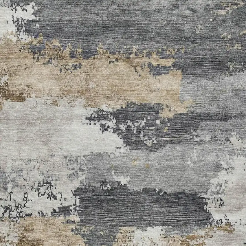 Charcoal Beige And Ivory Abstract Washable Indoor Outdoor Area Rug Photo 2