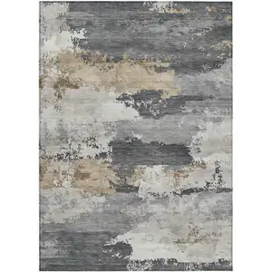 Photo of Charcoal Beige And Ivory Abstract Washable Indoor Outdoor Area Rug