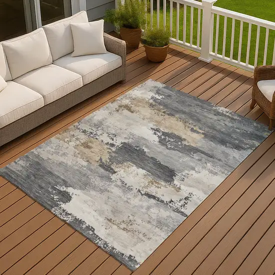 Charcoal Beige And Ivory Abstract Washable Indoor Outdoor Area Rug Photo 4
