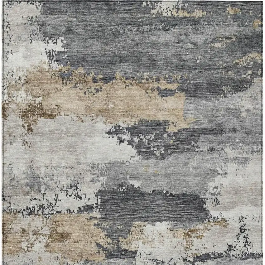 Charcoal Beige And Ivory Abstract Washable Indoor Outdoor Area Rug Photo 3