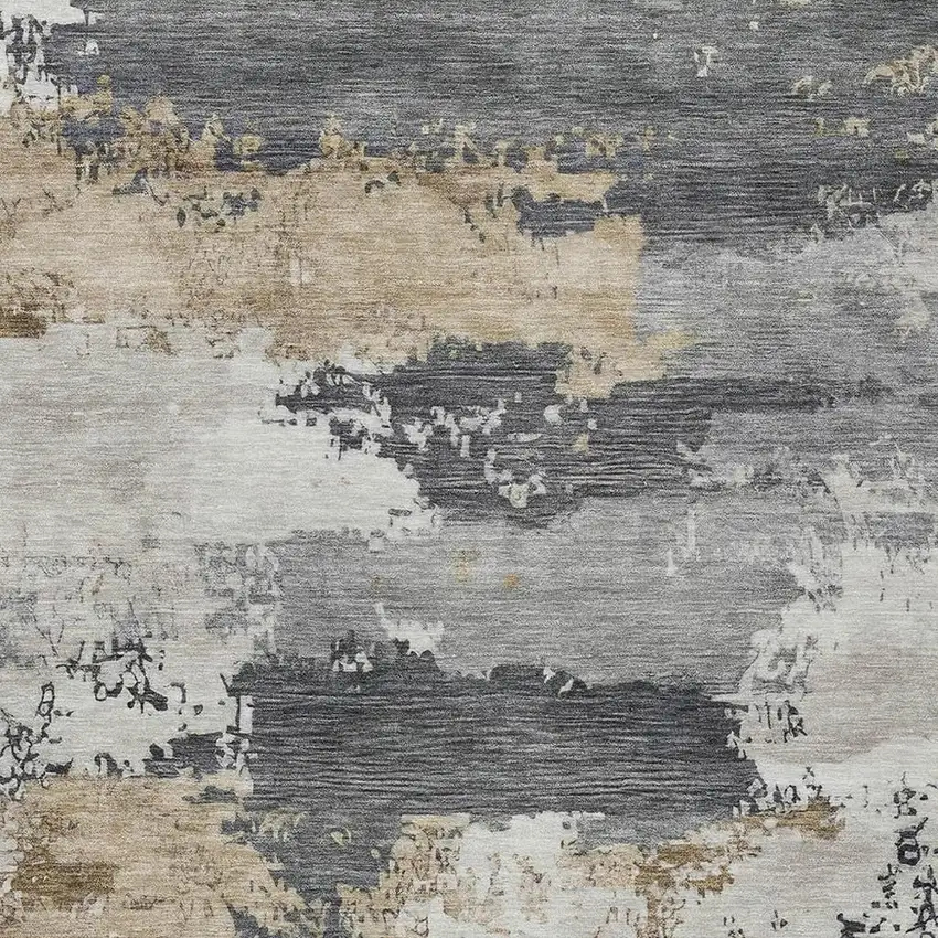 Charcoal Beige And Ivory Abstract Washable Indoor Outdoor Area Rug Photo 2