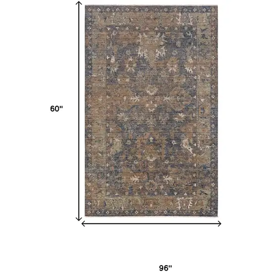 Charcoal Beige And Ivory Wool Oriental Hand Carved Handmade Area Rug Photo 6