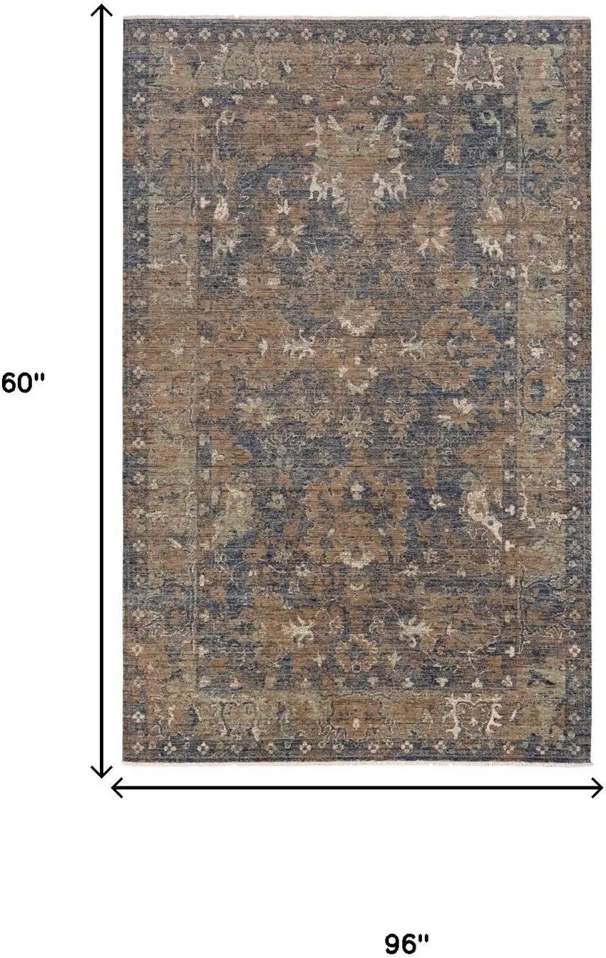 Charcoal Beige And Ivory Wool Oriental Hand Carved Handmade Area Rug Photo 6