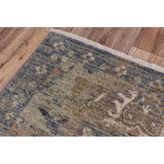 Charcoal Beige And Ivory Wool Oriental Hand Carved Handmade Area Rug Photo 4