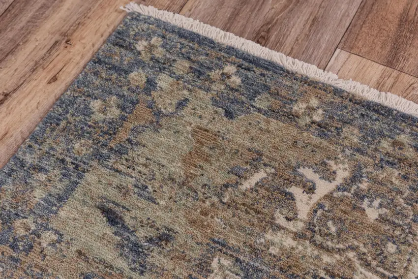 Charcoal Beige And Ivory Wool Oriental Hand Carved Handmade Area Rug Photo 4