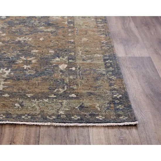 Charcoal Beige And Ivory Wool Oriental Hand Carved Handmade Area Rug Photo 2