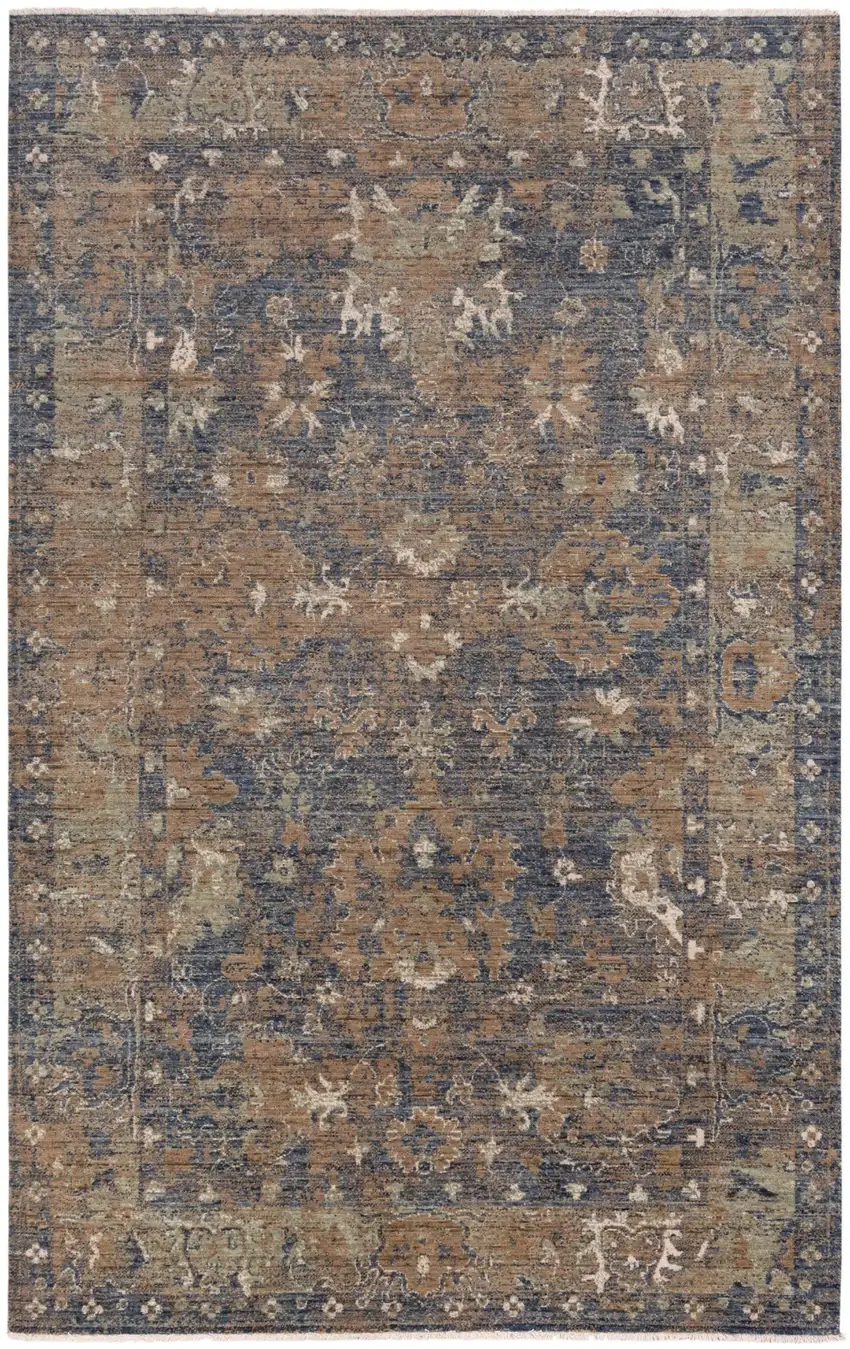 Charcoal Beige And Ivory Wool Oriental Hand Carved Handmade Area Rug Photo 1