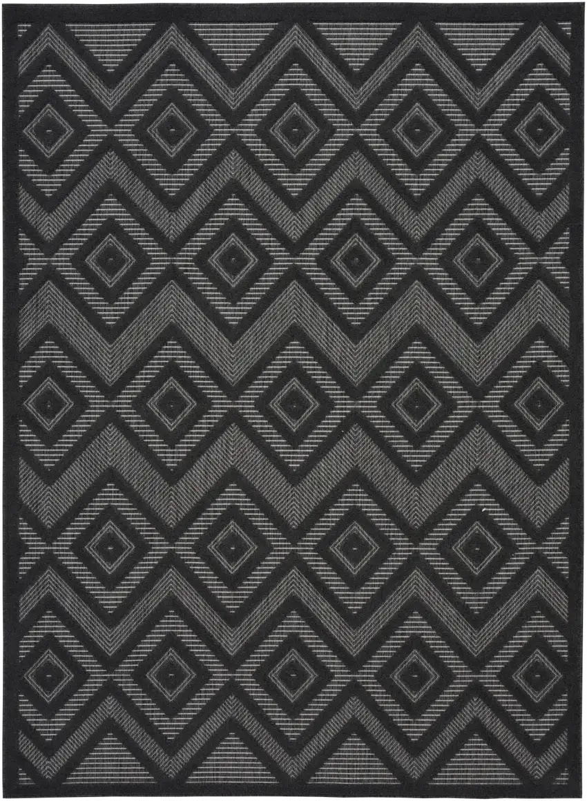 Charcoal Black Argyle Indoor Outdoor Area Rug Photo 1
