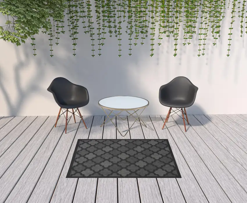 Charcoal Black Ikat Indoor Outdoor Area Rug Photo 2