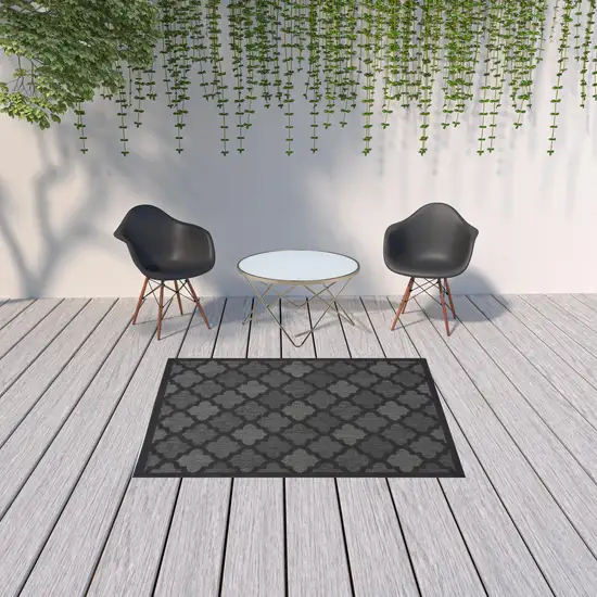 Charcoal Black Ikat Indoor Outdoor Area Rug Photo 2