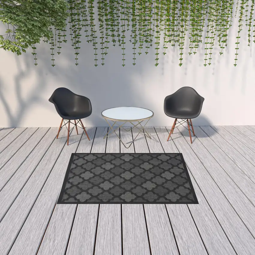 Charcoal Black Ikat Indoor Outdoor Area Rug Photo 2