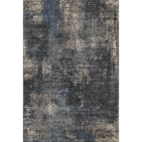 Charcoal Blue And Beige Abstract Washable Area Rug With UV Protection Photo 1