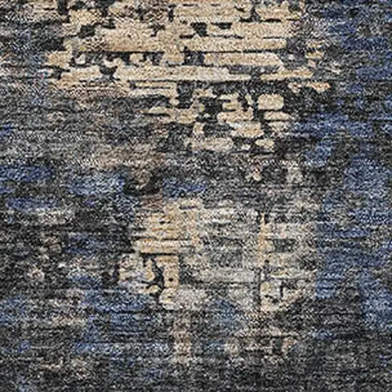Charcoal Blue And Beige Abstract Washable Area Rug With UV Protection Photo 3