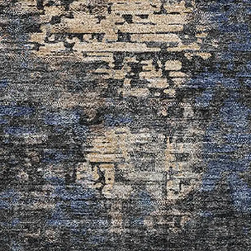 Charcoal Blue And Beige Abstract Washable Area Rug With UV Protection Photo 3